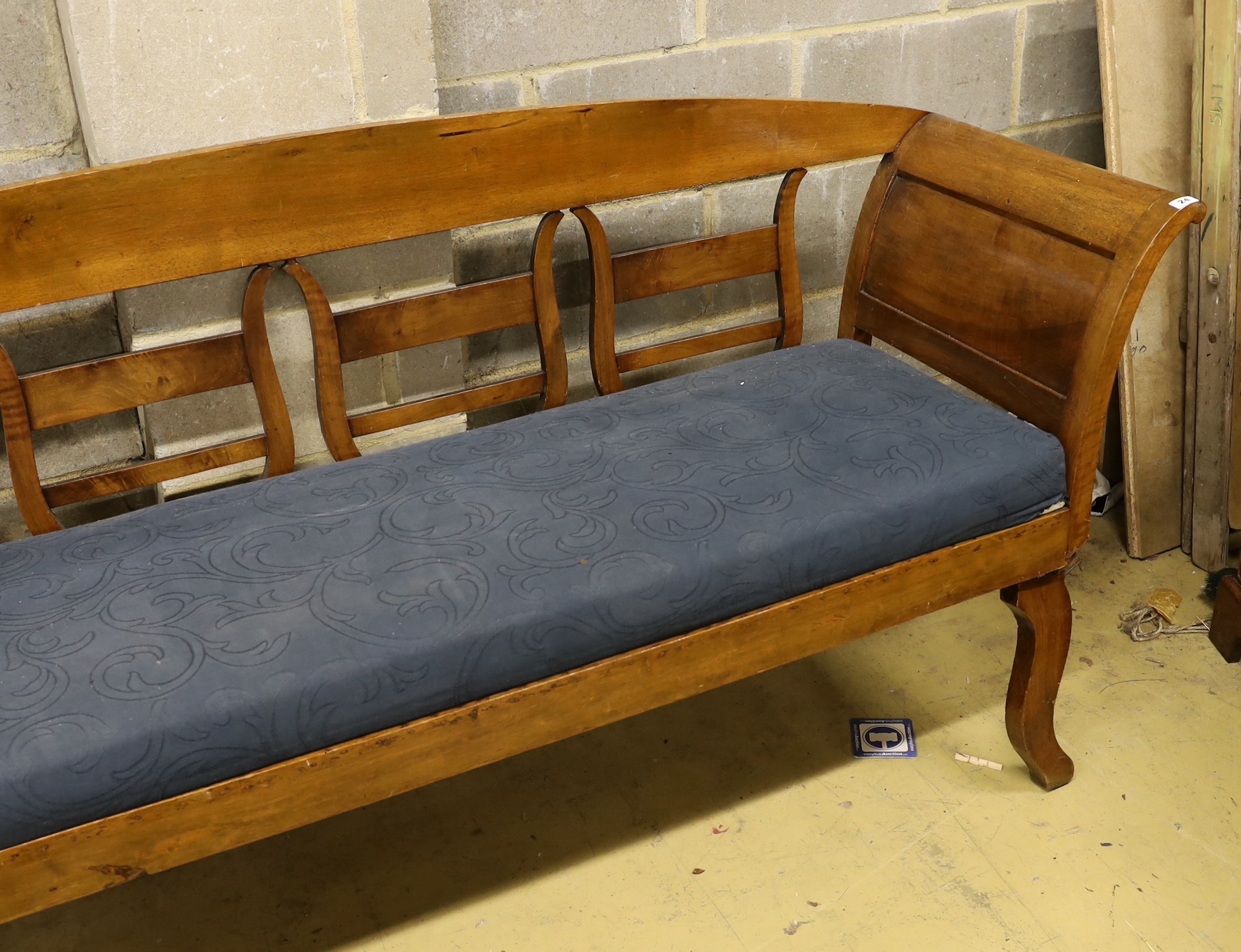 An Italian walnut settee, width 205cm, depth 58cm, height 92cm